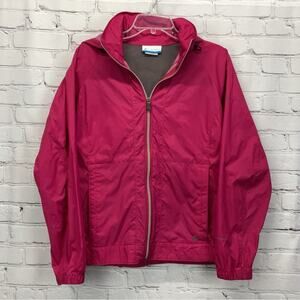Columbia Windbreaker Women's Size M Pink Full Zip Hooded Vented Zipped Pockets